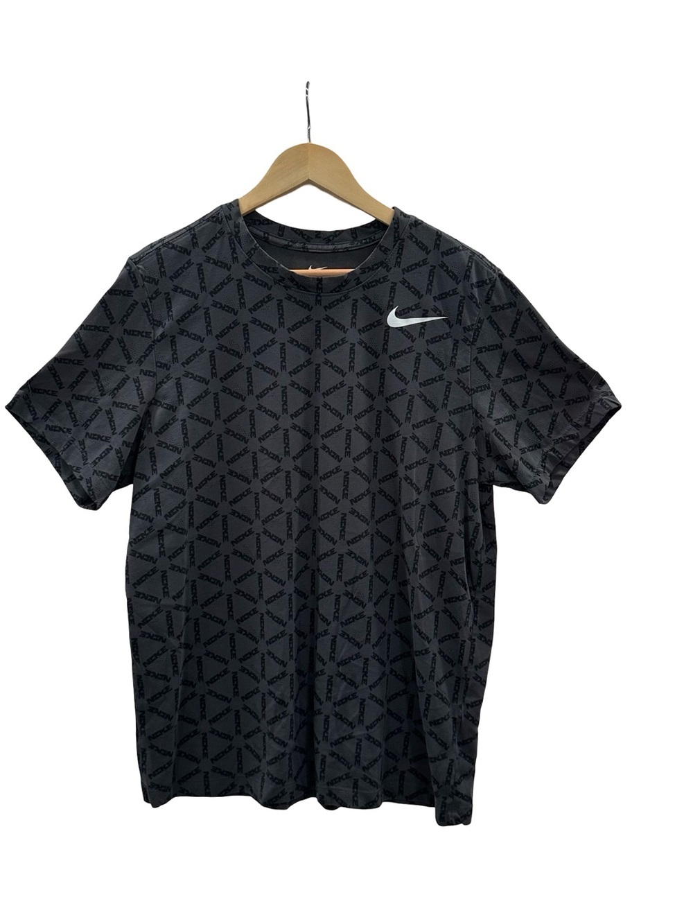 Nike Dri-FIT Graphic Logo Print Performance T-Shirt Gray Black Adult Large
